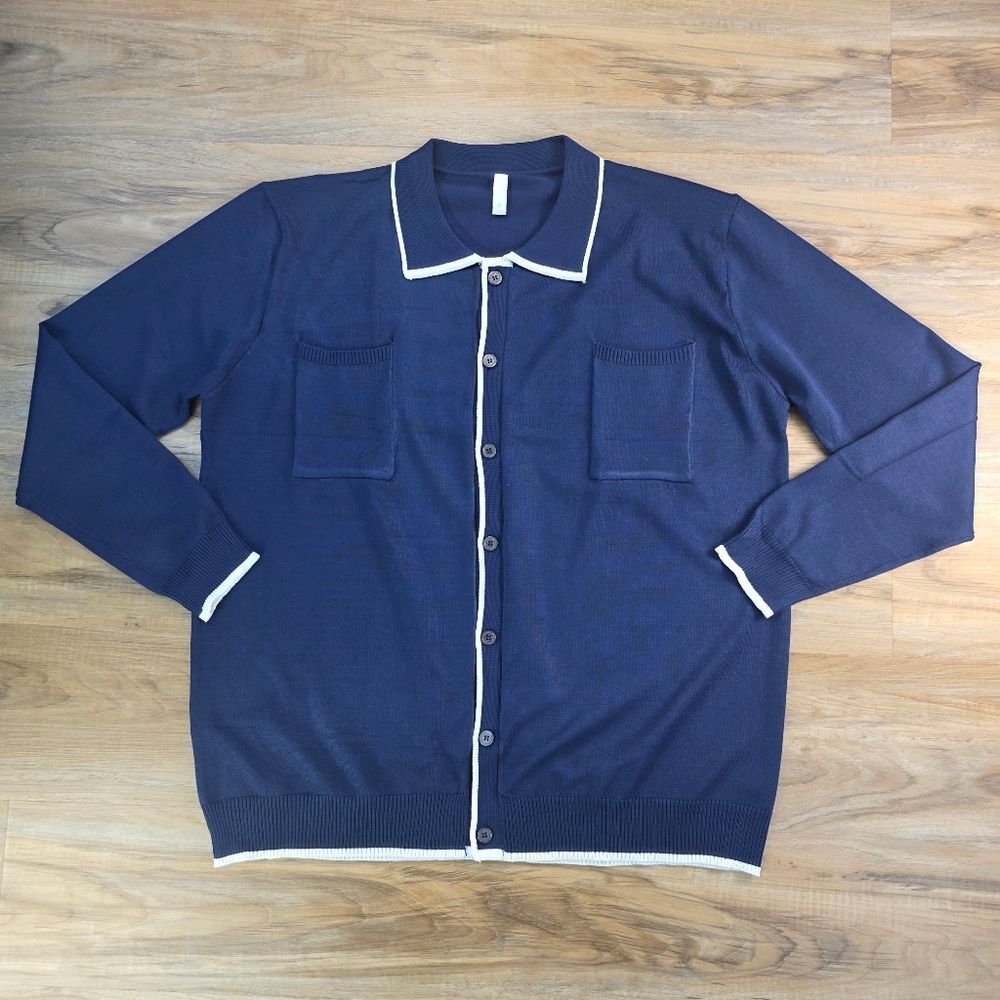 🩵NWT Alex Vando Blue w/White Trim Buttoned Shirt Men's XLarge